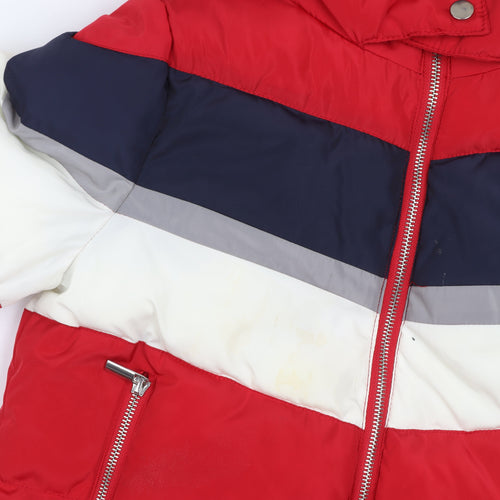 New Look Girls Red Colourblock Puffer Jacket Hooded Winter Coat Size 6 Years