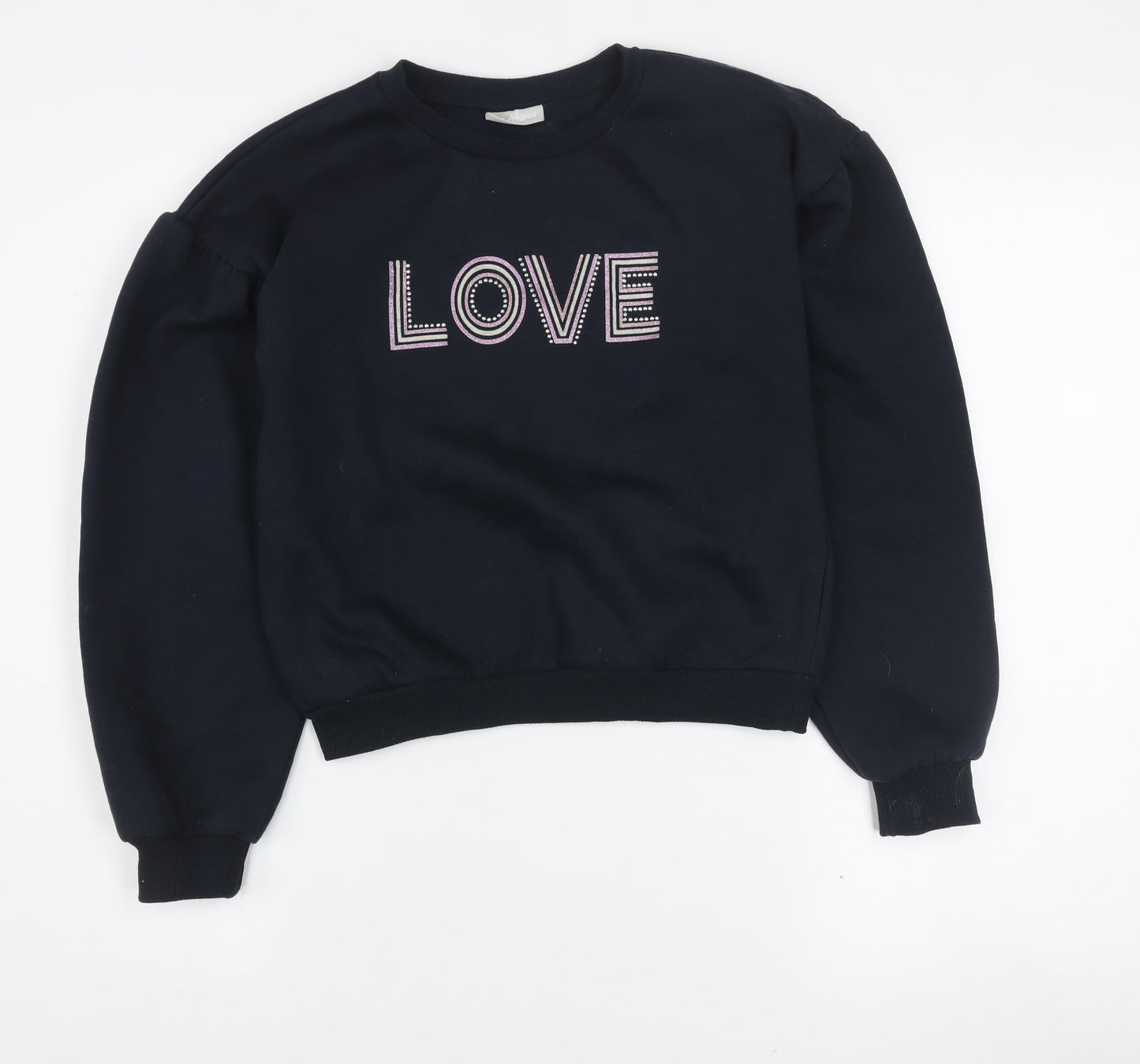 I Love Girlswear Navy LOVE Jumper Girls Age 12 Cotton Blend Crew Neck