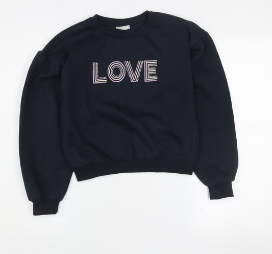 I Love Girlswear Navy LOVE Jumper Girls Age 12 Cotton Blend Crew Neck