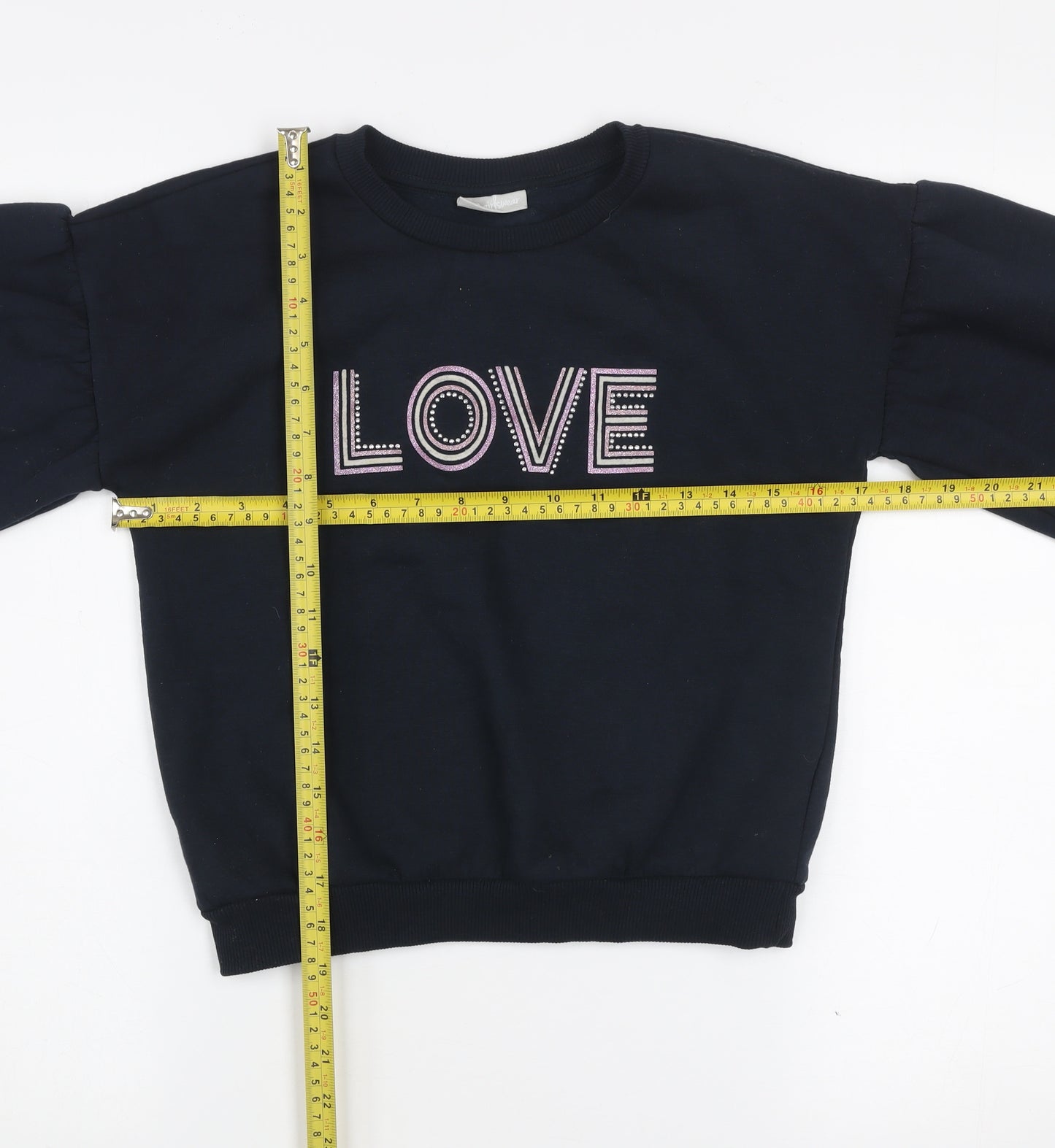 I Love Girlswear Navy LOVE Jumper Girls Age 12 Cotton Blend Crew Neck