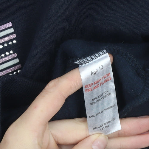 I Love Girlswear Navy LOVE Jumper Girls Age 12 Cotton Blend Crew Neck