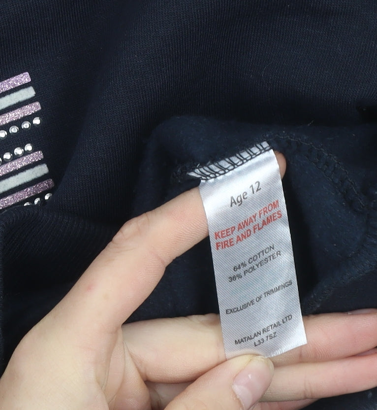 I Love Girlswear Navy LOVE Jumper Girls Age 12 Cotton Blend Crew Neck