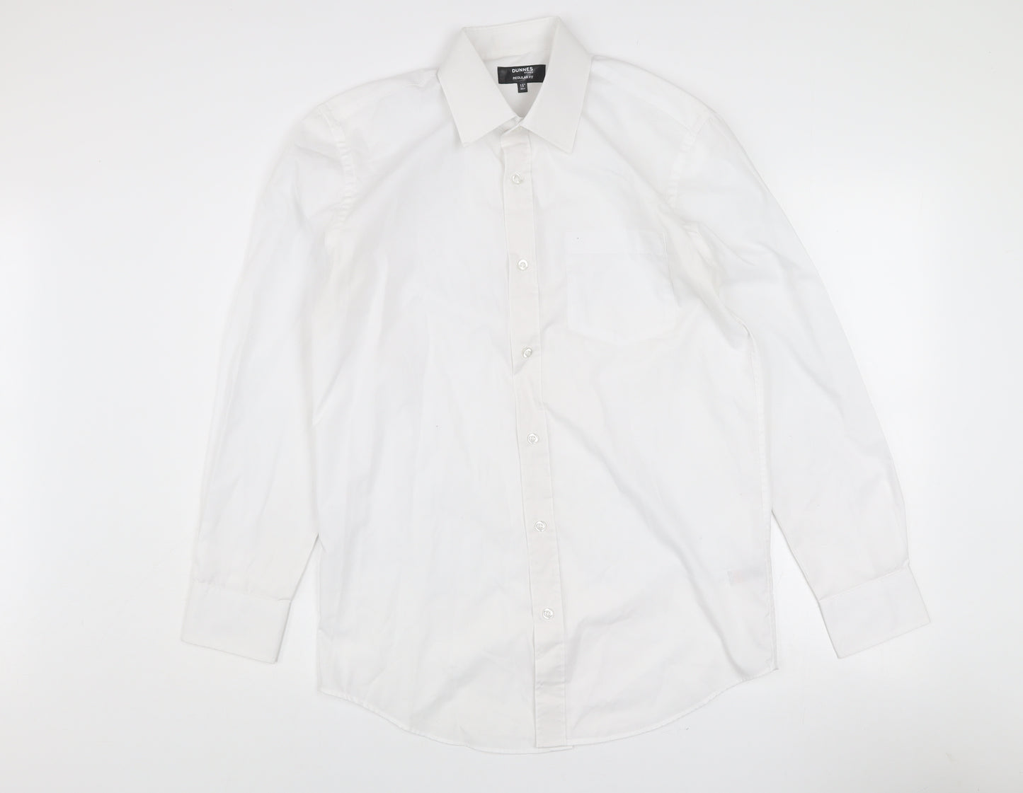 Dunnes Stores Men’s White Regular Fit Long Sleeve Button-Up Shirt 15in Collar