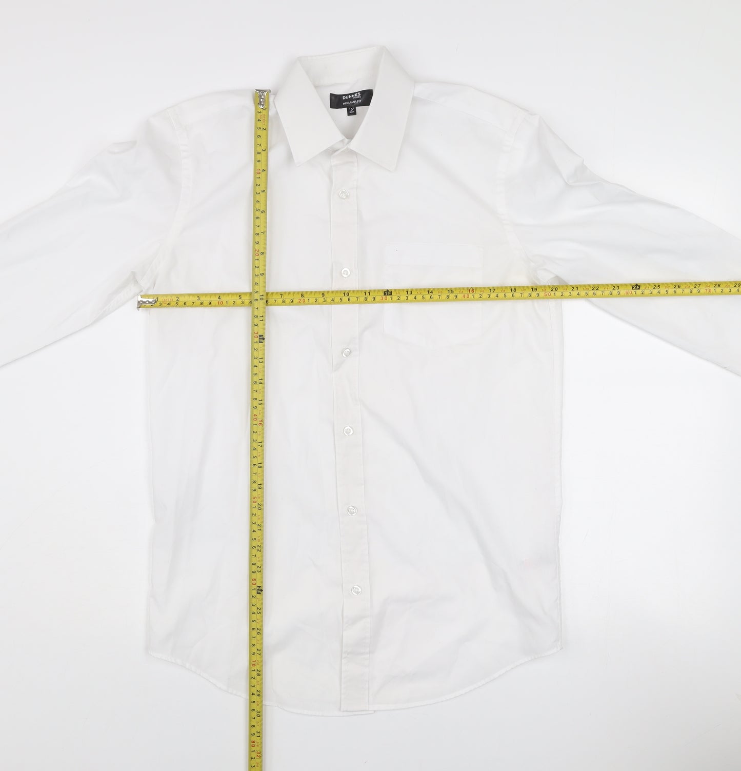 Dunnes Stores Men’s White Regular Fit Long Sleeve Button-Up Shirt 15in Collar