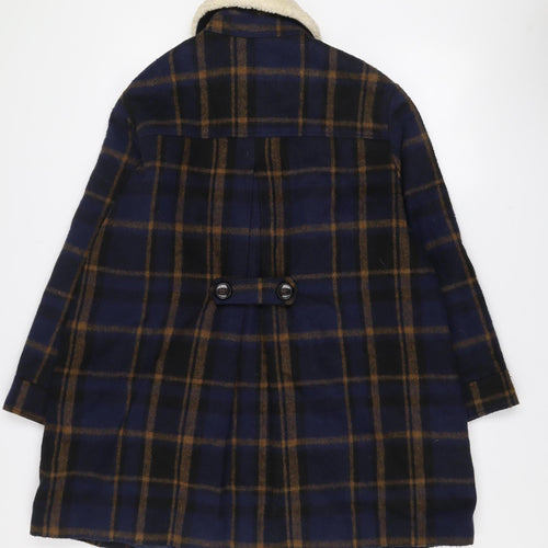 Cooperative Women's Blue Check Wool Pea Coat Lined Mid-Length L