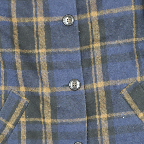 Cooperative Women's Blue Check Wool Pea Coat Lined Mid-Length L