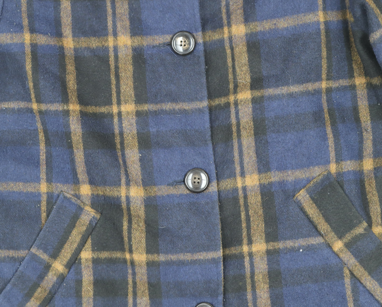 Cooperative Women's Blue Check Wool Pea Coat Lined Mid-Length L