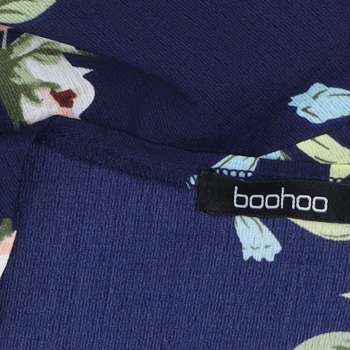 Boohoo Women’s Blue Floral Wrap Dress Size 16 3/4 Sleeve Ruffle Hem