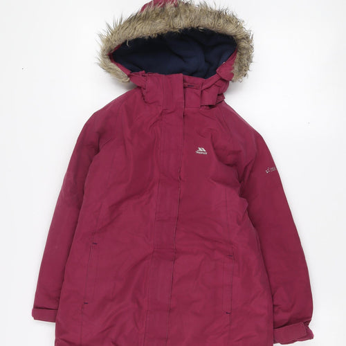Trespass Girls Purple Waterproof Parka Coat 7-8 Years Hooded Winter Jacket