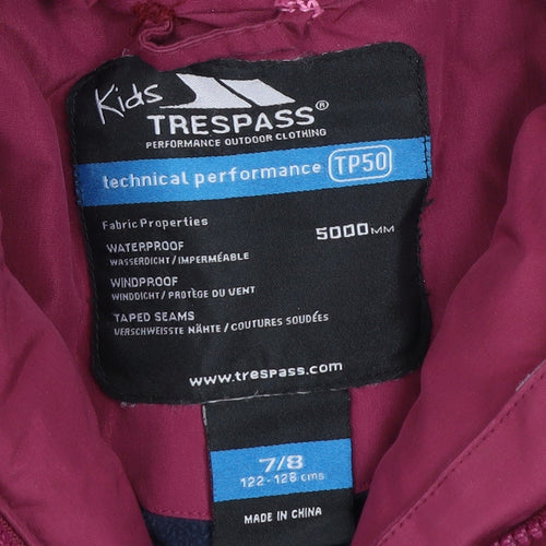 Trespass Girls Purple Waterproof Parka Coat 7-8 Years Hooded Winter Jacket
