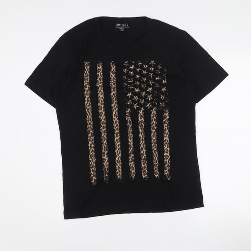 JEEL Womens Black Animal Print Flag T-Shirt 2XL