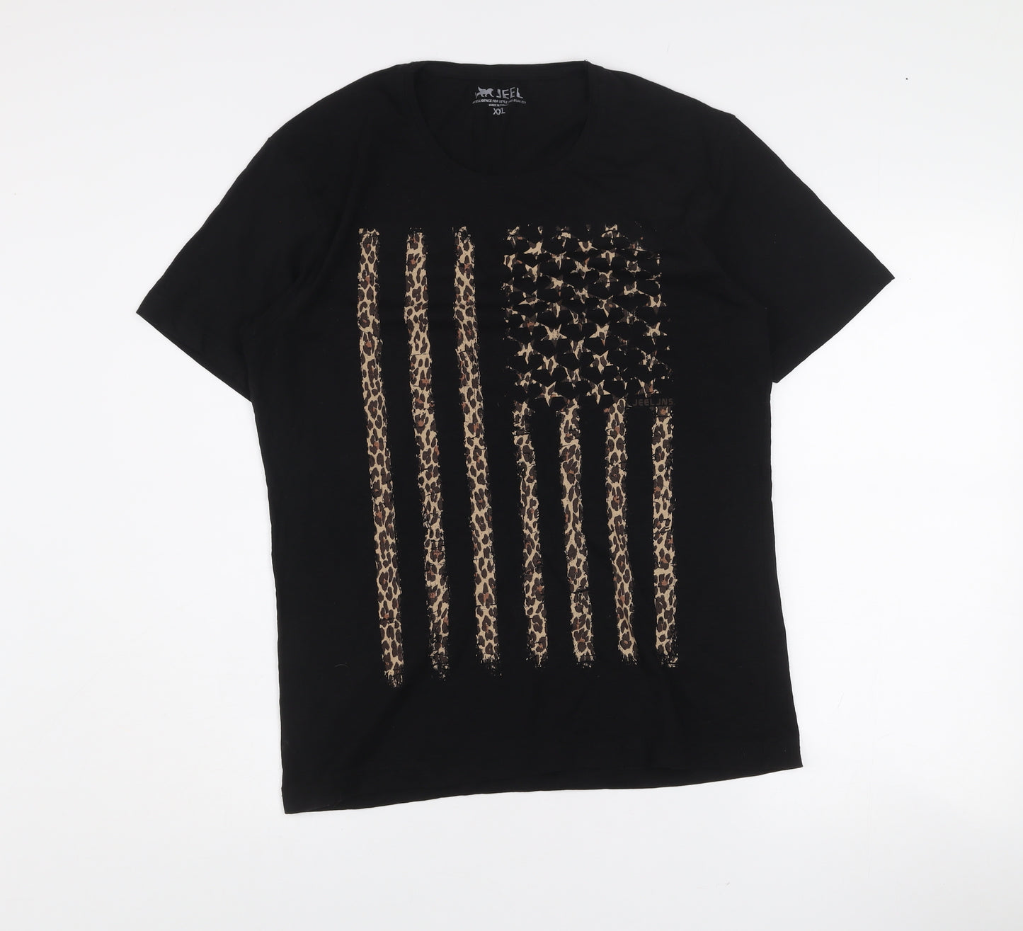 JEEL Womens Black Animal Print Flag T-Shirt 2XL