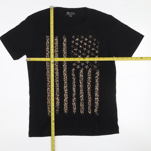JEEL Womens Black Animal Print Flag T-Shirt 2XL