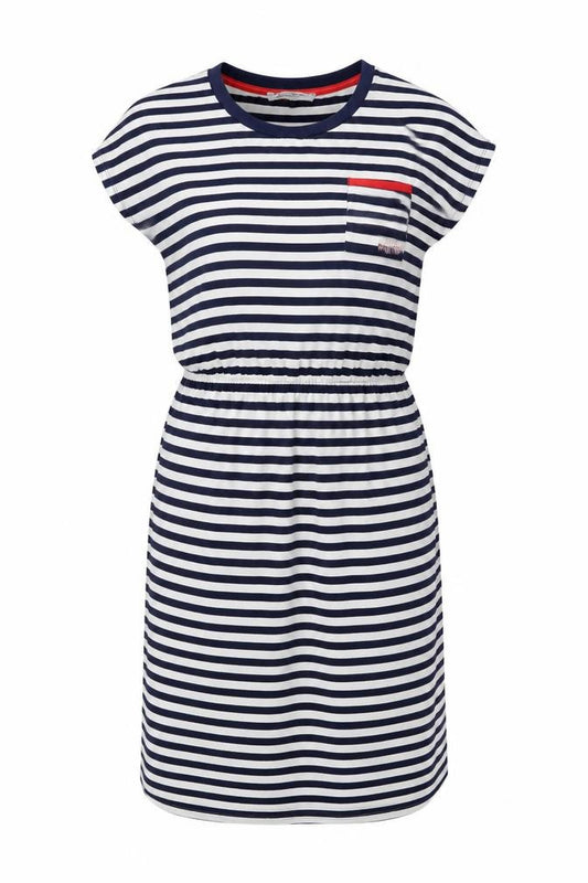 Front view of Kelly & Grace Women’s Blue Striped Sleeveless T-Shirt Dress XL Viscose