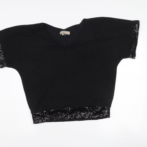 Billie & Blossom Petite Women's Black Sequin V-Neck Blouse Size 10