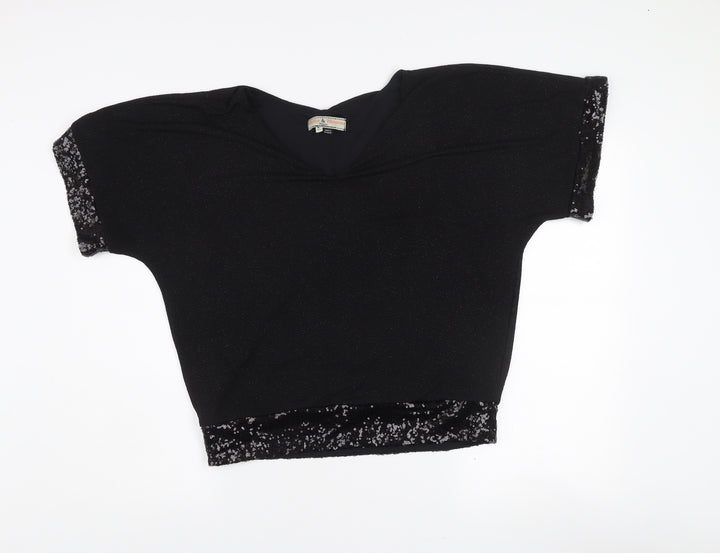 Billie & Blossom Petite Women's Black Sequin V-Neck Blouse Size 10