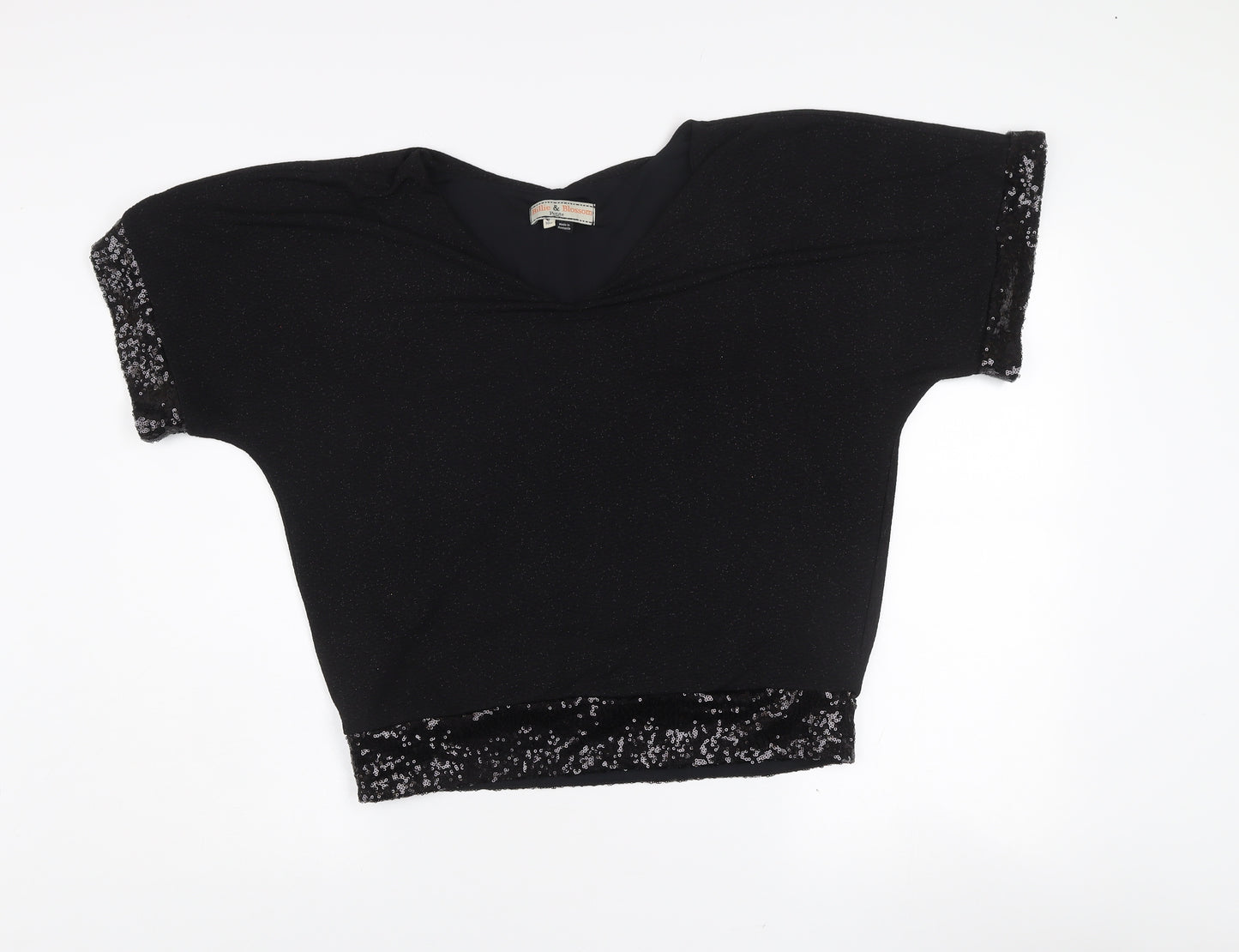 Billie & Blossom Petite Women's Black Sequin V-Neck Blouse Size 10