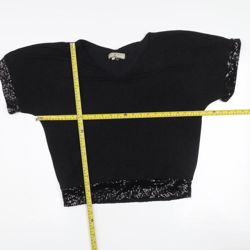 Billie & Blossom Petite Women's Black Sequin V-Neck Blouse Size 10