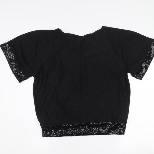 Billie & Blossom Petite Women's Black Sequin V-Neck Blouse Size 10