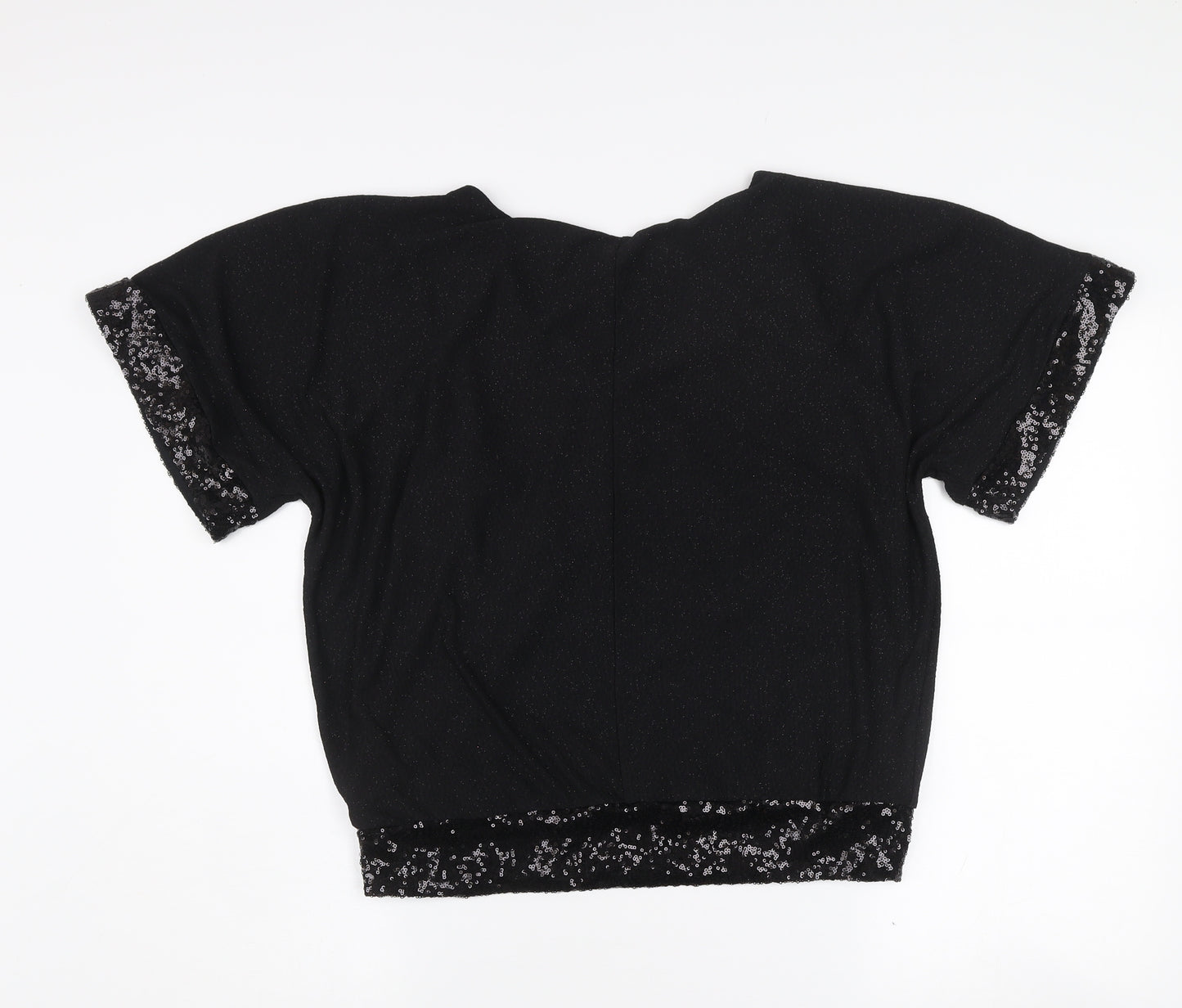 Billie & Blossom Petite Women's Black Sequin V-Neck Blouse Size 10