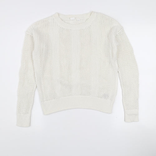 Gap Women’s White Cotton Open-Knit Crew Neck Jumper XS
