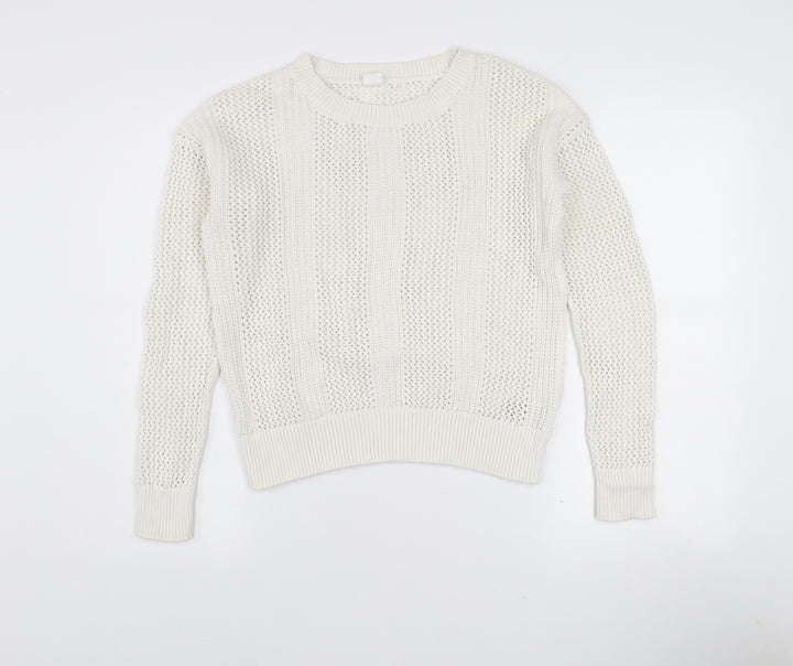 Gap Women’s White Cotton Open-Knit Crew Neck Jumper XS