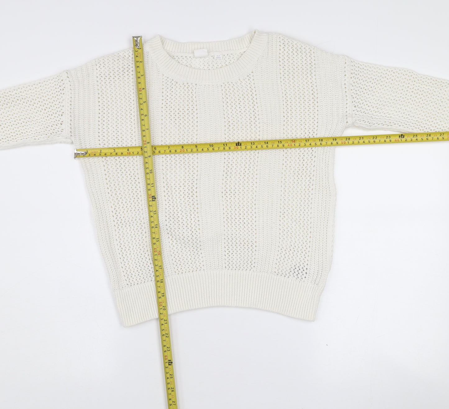 Gap Women’s White Cotton Open-Knit Crew Neck Jumper XS