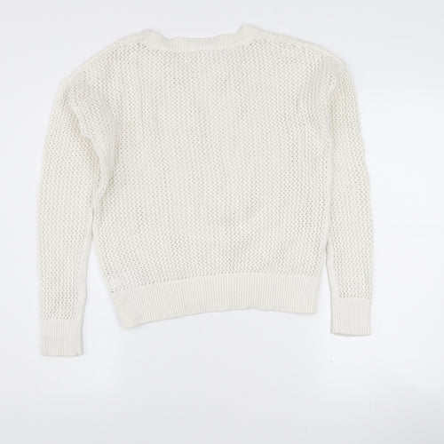 Gap Women’s White Cotton Open-Knit Crew Neck Jumper XS