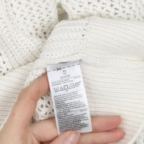 Gap Women’s White Cotton Open-Knit Crew Neck Jumper XS