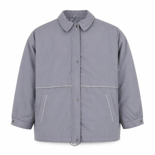Front view of Tehomac Men’s Grey L Mid-Length Casual Polyester Jacket