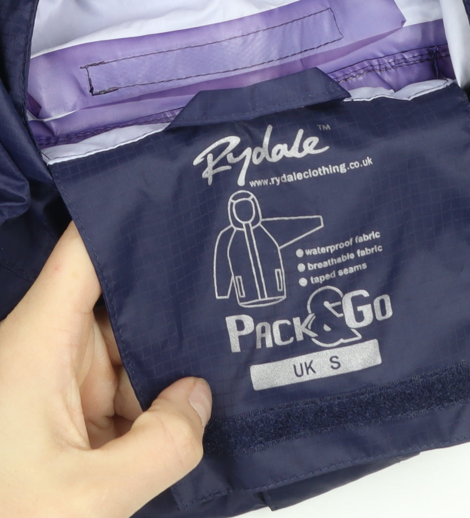 Rydale Women Blue Waterproof Pack & Go Hooded Rain Jacket Size S