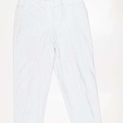 Gallery Women's White Cropped Cotton Twill Stretch Trousers Size L