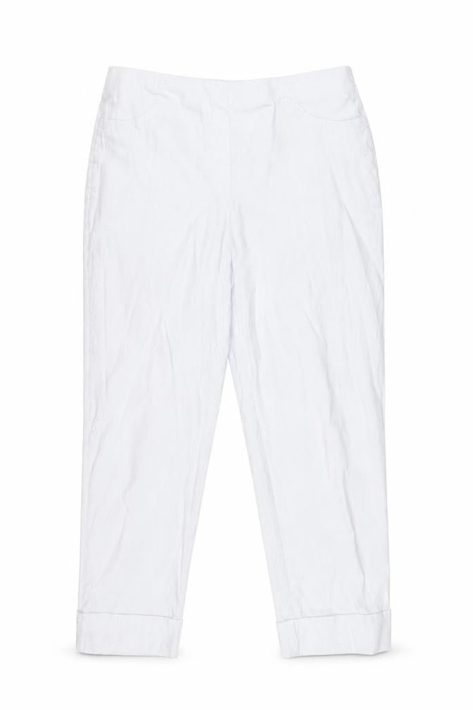 Front view of Gallery Women's White Cropped Cotton Twill Stretch Trousers, size L