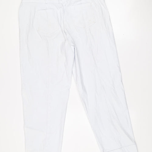 Gallery Women's White Cropped Cotton Twill Stretch Trousers Size L