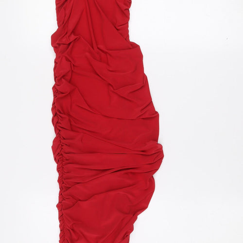 PrettyLittleThing Women’s Red Strapless Ruched Bodycon Midi Dress Size 8