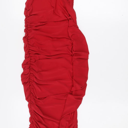 PrettyLittleThing Women’s Red Strapless Ruched Bodycon Midi Dress Size 8