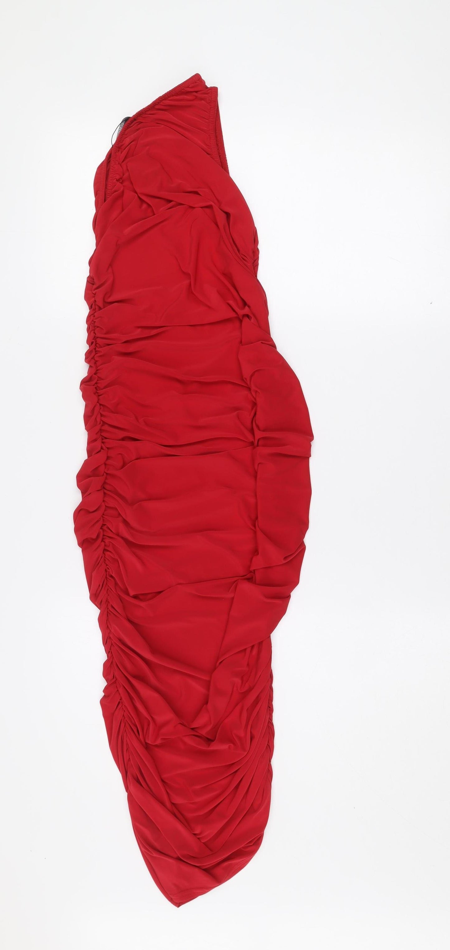 PrettyLittleThing Women’s Red Strapless Ruched Bodycon Midi Dress Size 8