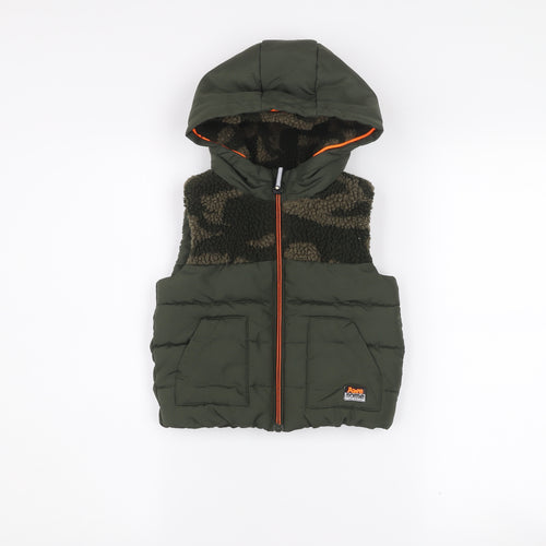 F&F Boys Green Camouflage Hooded Puffer Gilet 2-3 Years Polyester