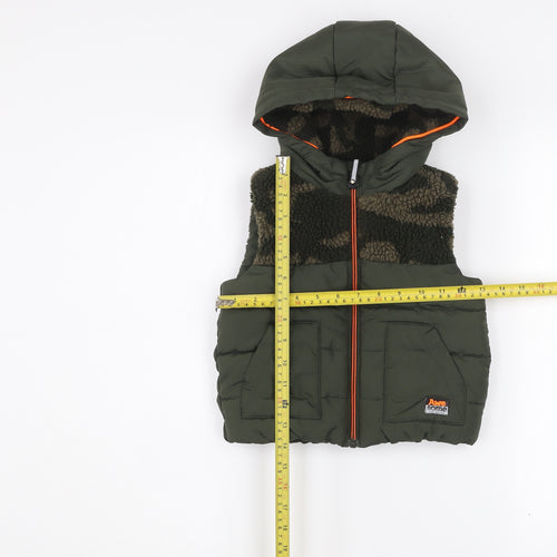 F&F Boys Green Camouflage Hooded Puffer Gilet 2-3 Years Polyester