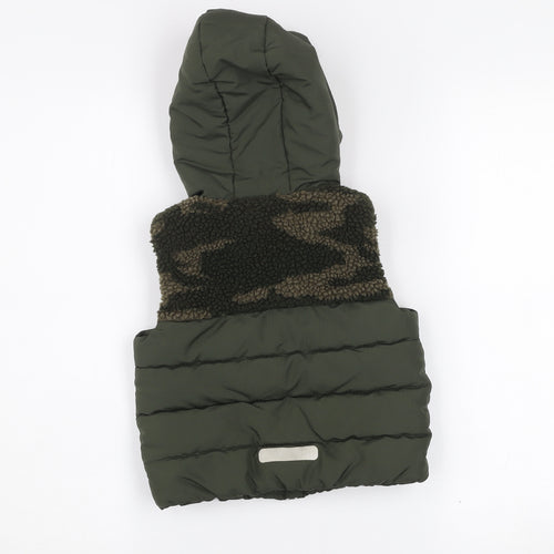 F&F Boys Green Camouflage Hooded Puffer Gilet 2-3 Years Polyester