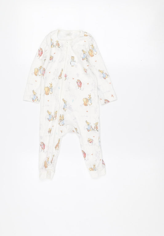 Beatrix Potter Peter Rabbit White Cotton Unisex 9-12M Babygrow