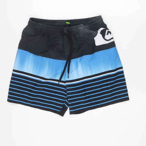 Quiksilver Men's Blue Black Striped Swim Shorts Size S Board Shorts