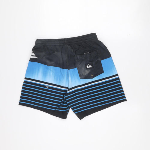 Quiksilver Men's Blue Black Striped Swim Shorts Size S Board Shorts