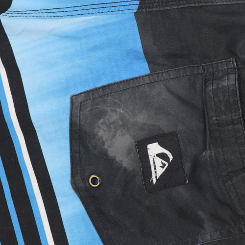 Quiksilver Men's Blue Black Striped Swim Shorts Size S Board Shorts
