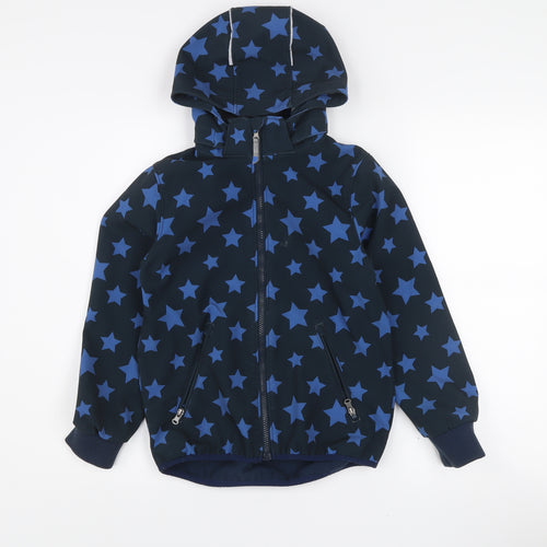 H&M Boys Blue Star Print Soft Shell Hooded Jacket 8-9 Years Waterproof Windproof