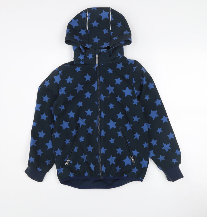 H&M Boys Blue Star Print Soft Shell Hooded Jacket 8-9 Years Waterproof Windproof