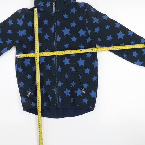 H&M Boys Blue Star Print Soft Shell Hooded Jacket 8-9 Years Waterproof Windproof