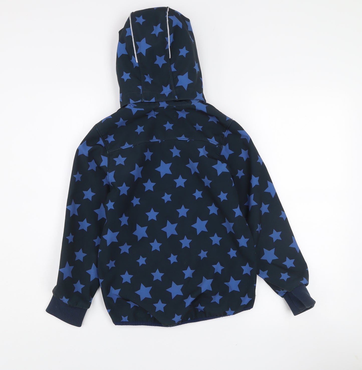 H&M Boys Blue Star Print Soft Shell Hooded Jacket 8-9 Years Waterproof Windproof