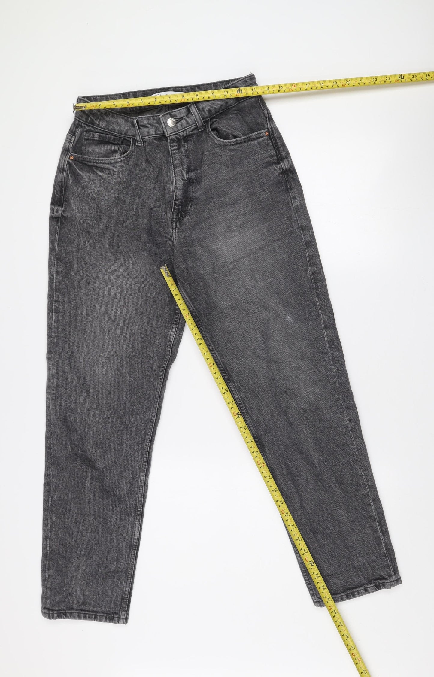ZARA Women’s Grey High Rise Mom Jeans Size 10 Relaxed Fit Denim