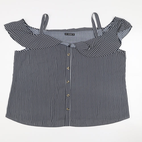 Dunnes Women Blue Striped Off Shoulder 2XL Camisole Blouse